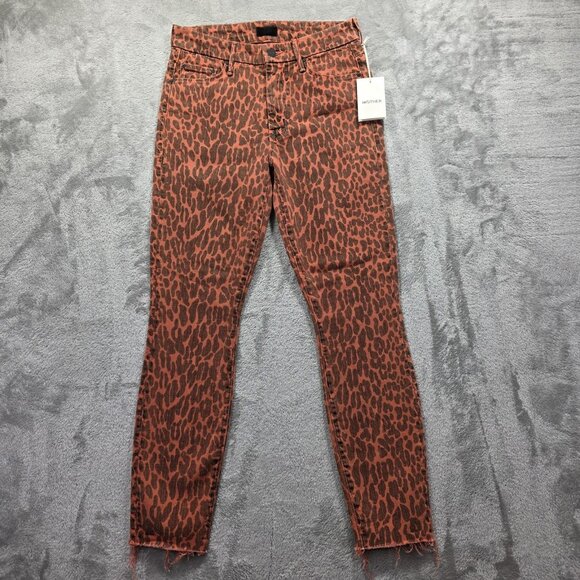 Mother Jeans Womens 26 Leopard High Waisted Looker Ankle Fray Made USA 1411-713 - Picture 1 of 13